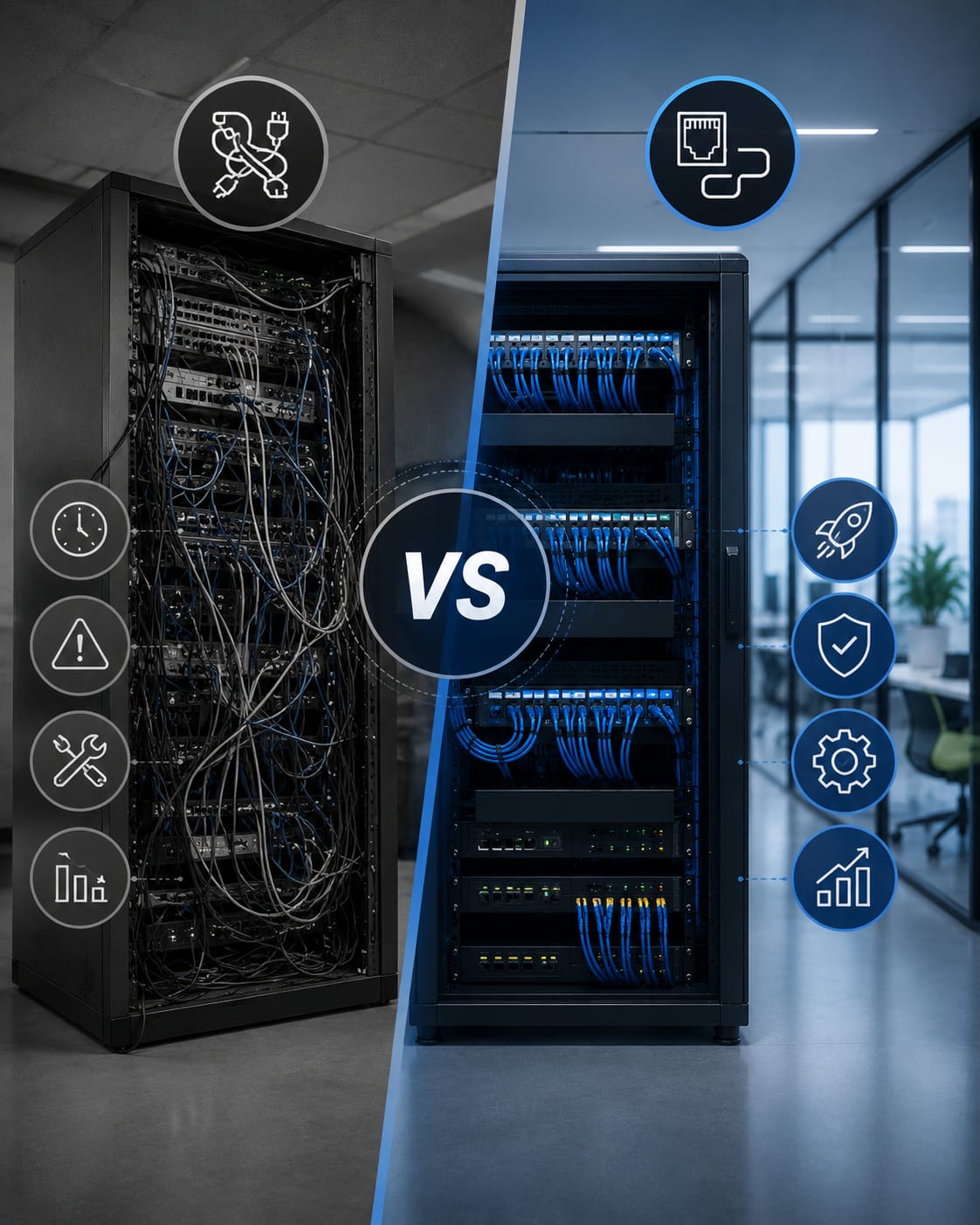 Comparativa de cableado estructurado frente a cableado tradicional en rack