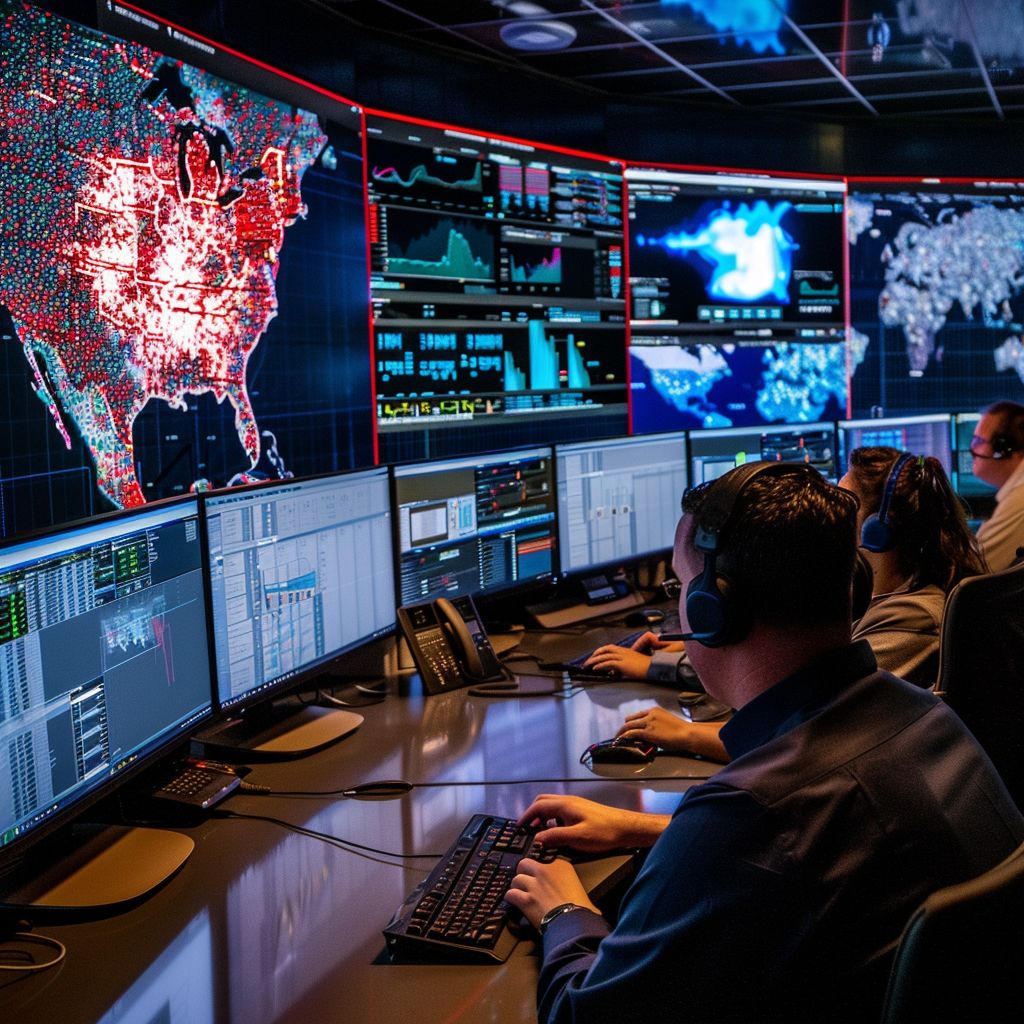 Profesional de TI configurando firewall de ciberseguridad en oficina de empresa pequeña