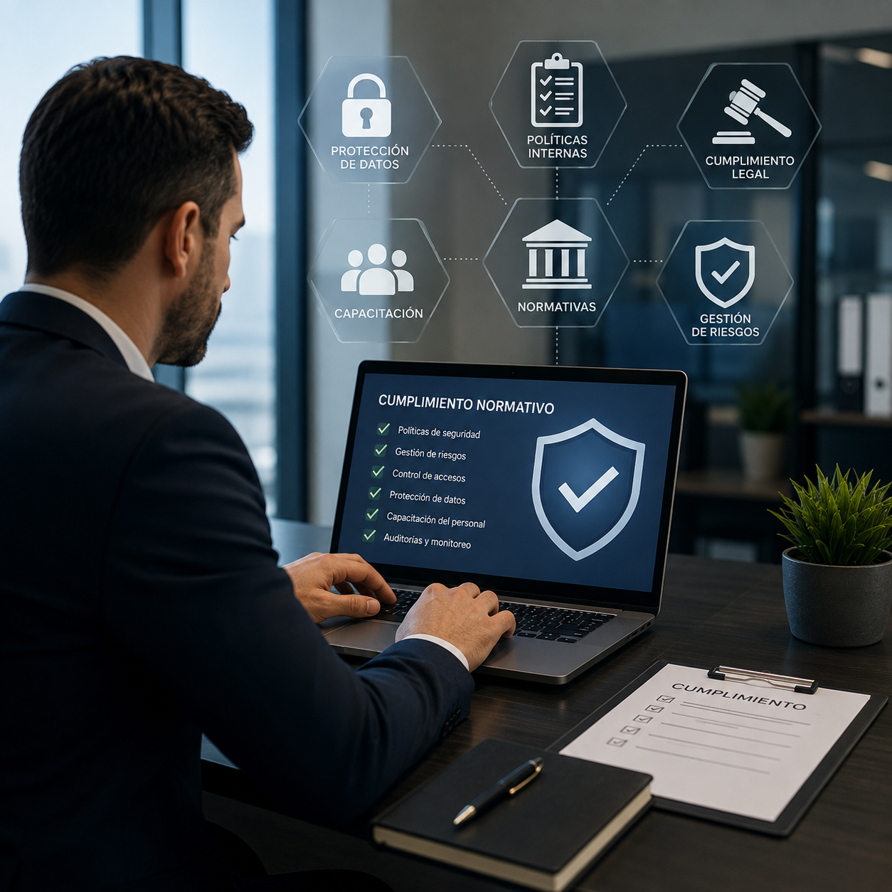 Cumplimiento de normativas de seguridad y protección de datos en empresa