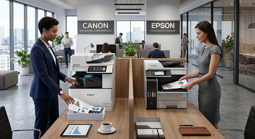 Consumibles originales Canon y Epson para impresoras empresariales en oficina