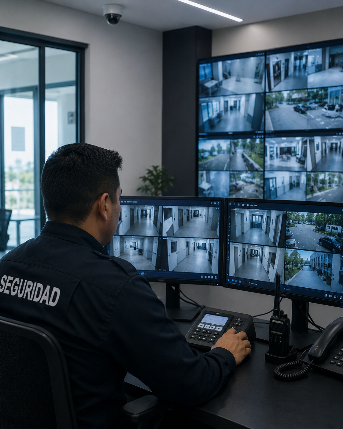 Sistema de videovigilancia empresarial con cámaras IP en centro de monitoreo